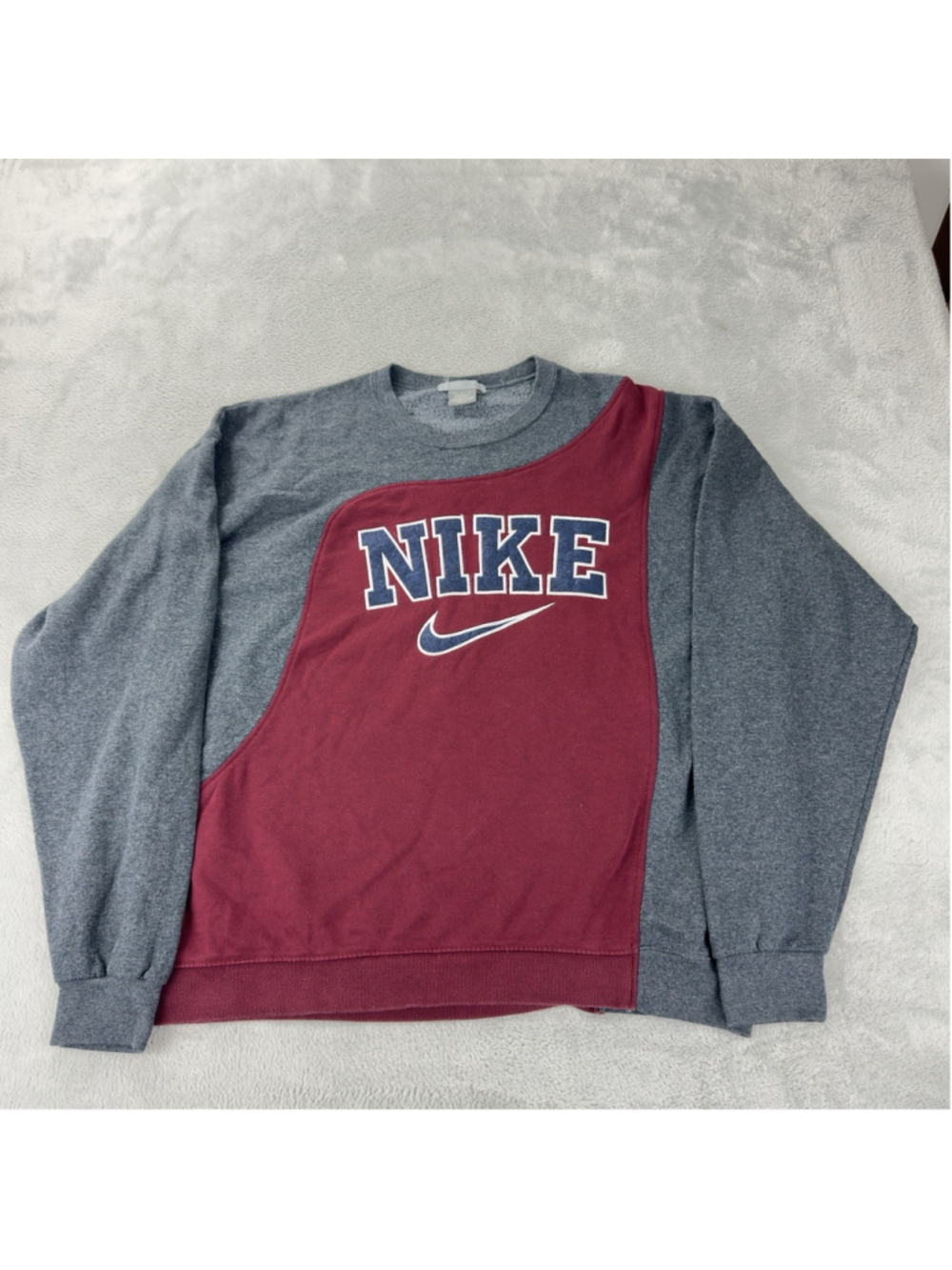 Vintage Nike Men's Size XXL Reworked Red/Grey Retro Fleece Crewneck Sweater